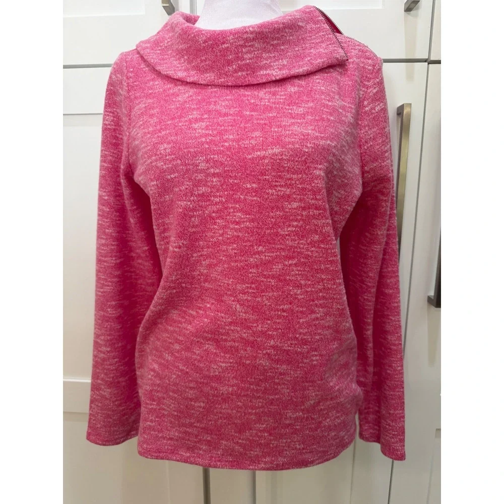 Chicos Pink Space Dye Cowl Neck Zipper Shoulder Pullover Top Size 0 XS S